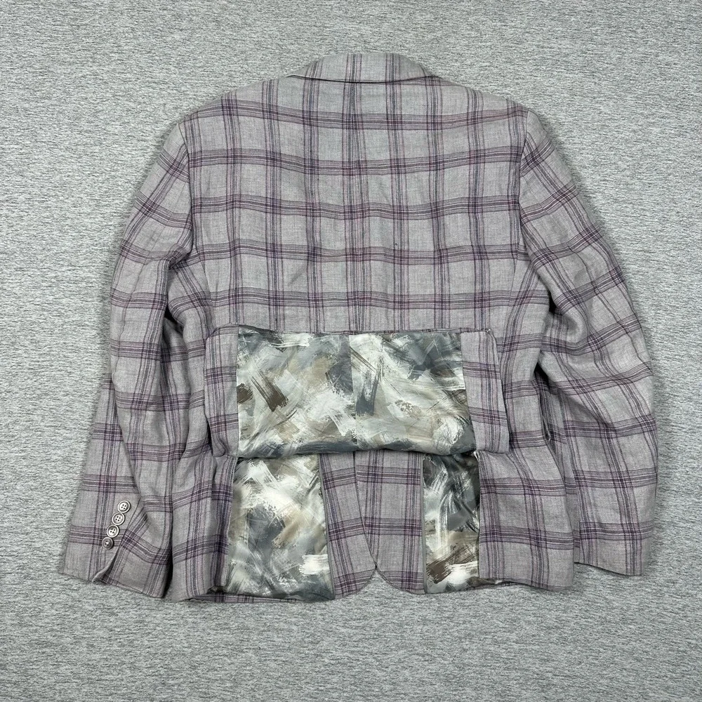 Tallia Blazer Mens Size 38S Purple Plaid 100% Linen Two Button City Jacket